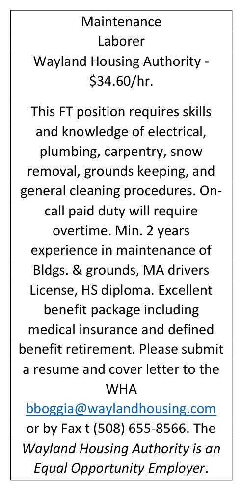 Wayland Housing Authority maintenance laborer help wanted